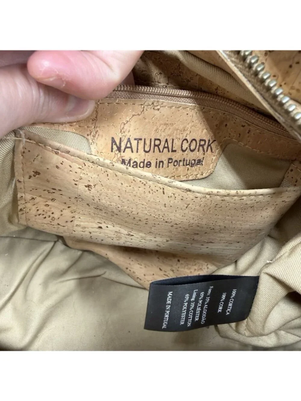 Natural Cork Satchel Bag 1SZ Tan Brown Laser Cut Portugal Vegan Eco Granola Boho